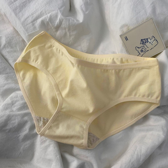 莫蘭迪純棉內褲 三角褲 包臀內褲 女生內褲, 奶油黃