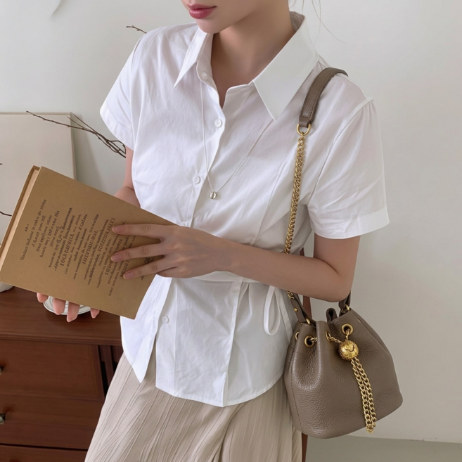 제이바바 여성용 소가죽 복조리 버킷백