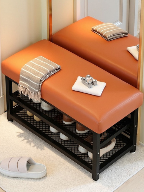 가죽쿠션 벤치형 2단 신발장 현관 수납의자 슈벤치 철제 프레임 조립형, 1단, 3층 120cm 화이트