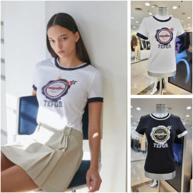 에고이스트 프린팅 포인트컬러배색 티셔츠ER1CH760_DG