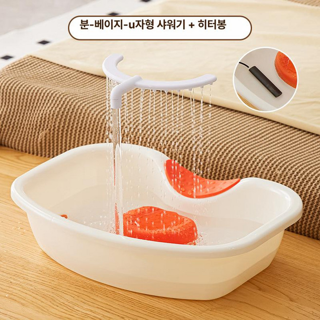 임산부 산모용 머리 감기기 머리감는도구 환자용 세발기 샴푸체어 누워서 머리감기, 47x37x11cm, 1개, 화이트 +히팅봉+펌프+투명관+U자형 방울 포함