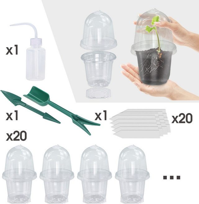 160x90CM 보이는 명확한 식물 발아 컵 투명 플라스틱 보육 성장 상자 실내 정원 씨앗 스타터 트레이 키트, 04 Dx 20 lots, 1개