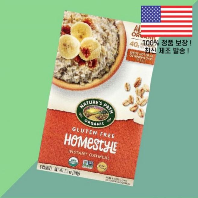 네이처스 패스 인스턴트 오트밀 홈스타일 8포 11.3온스 320g Nature's Path Organic Instant Oatmeal Homestyle 8 Packets 11., 40g, 1