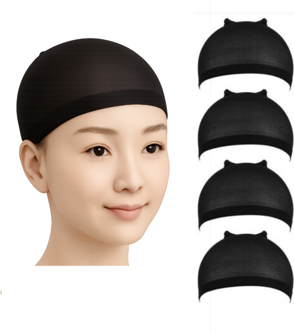 이음모음 매듭없는 고탄력 가발망, 검정색 4p, 1개