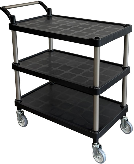 [국내생산] 유런 3단 서빙카트 식당카트 운반카트 검정, 1개