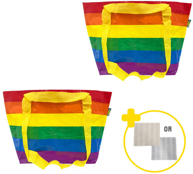 행주증정 이케아 스토르스톰마 무지개 장바구니 13L 타포린백 가방 수납 시장 마트 보관, 2개, 혼합색상