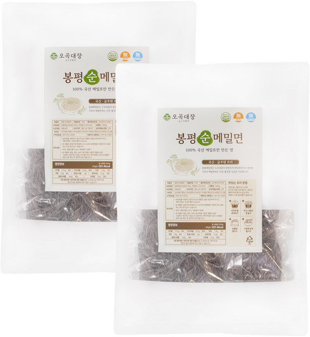오곡대장 봉평 메밀국수 국산100%메밀로 만든 글루텐 프리면 소포장, 2개, 500g