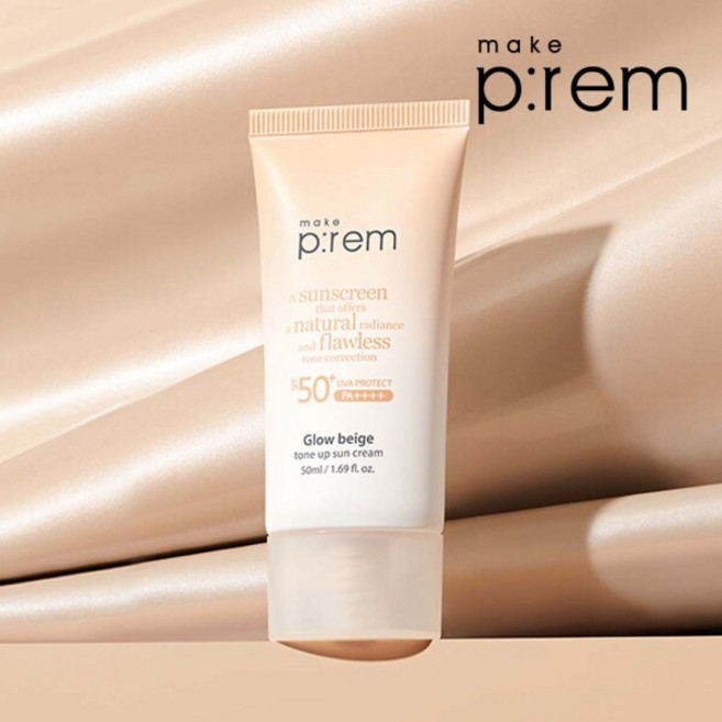 [메이크프렘] 유브이 디펜스 미 톤업 선크림 50ml (글로우 베이지) [GIFT](랜덤)선크림 10ml, 1개