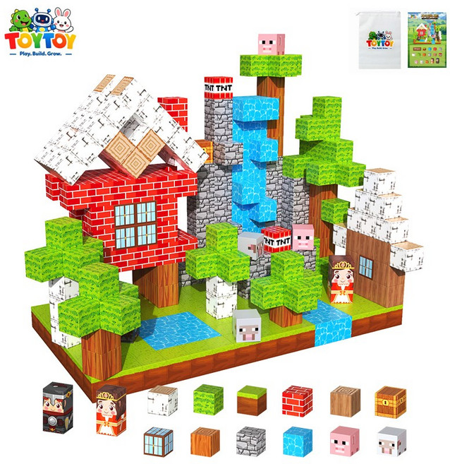 토이토이 프리미엄 크래프트 자석블록 365개 세트 + 캐릭터 5개, 1세트, 마을 블록