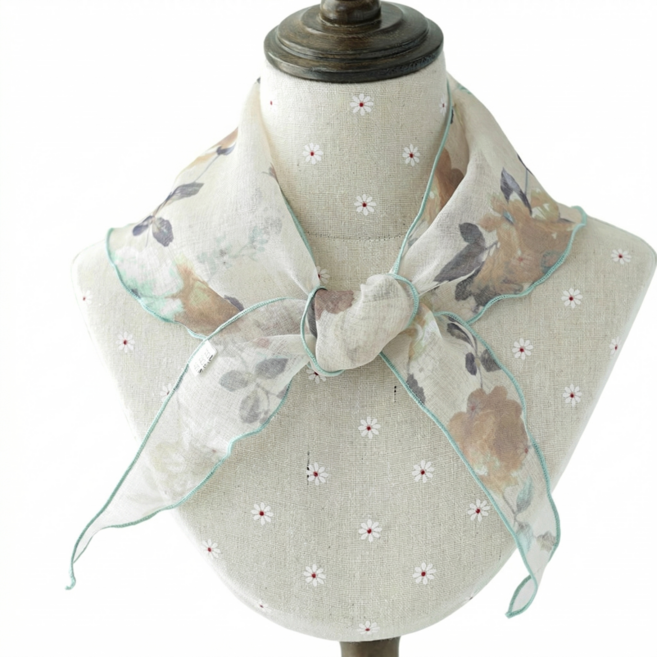 메리앤유 플라워 린넨터치 여름 쁘띠 미니 삼각 스카프