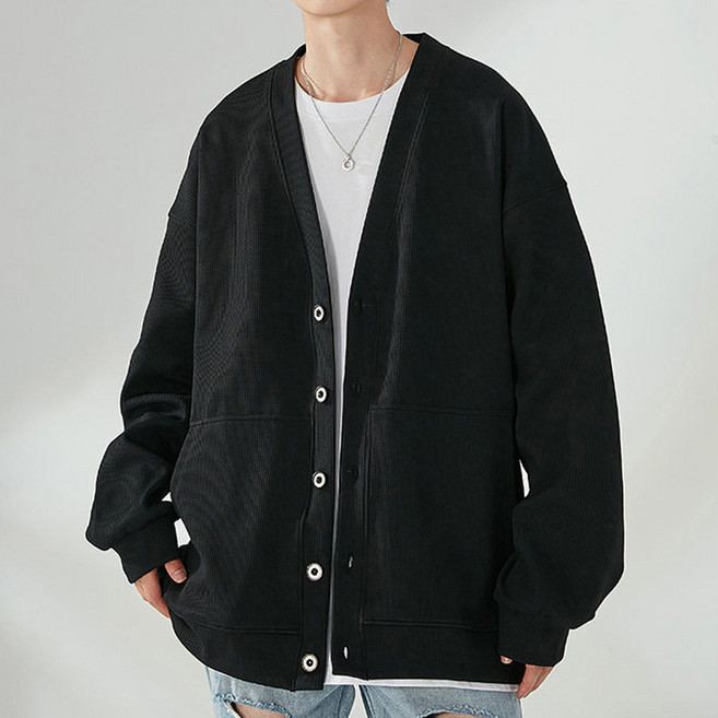 남자 빅사이즈 클래식 오버핏 브이넥 골지 가디건