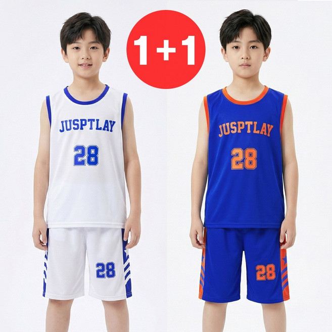 지디오 주니어 남아 투피스 세트 2개 나시 티셔츠 반바지 초등학생 농구 유니폼 여름 스포츠 상하복