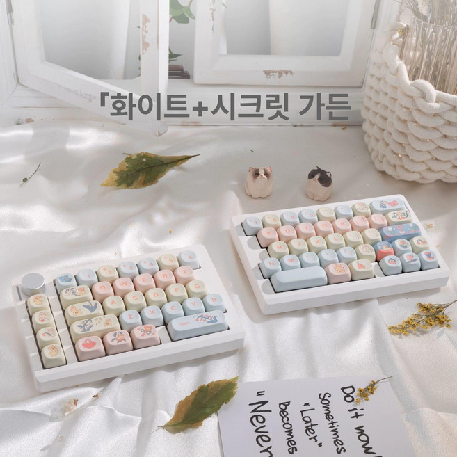 스플릿키보드 기계식 분리형키보드 게임용 분할 반쪽, 유선/무선 2.4g/블루투스 지원, 무소음 공주 차축 [32g 가벼운 압력 코딩-죽 요리, 화이트+ MOA 시크릿 가든 (데이터 케이블 포함)