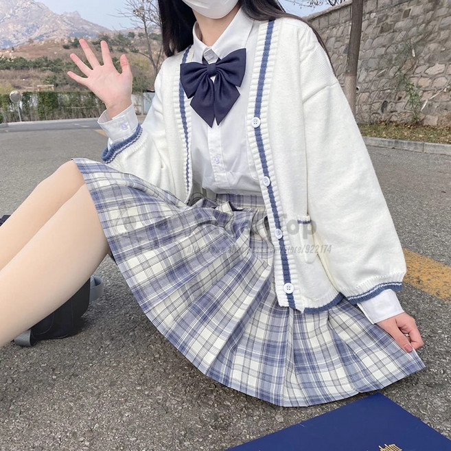 일본교복 스타일 여대생 하이웨이스트 체크 스커트 JK 유니폼 여성 플리츠 정장 가을 옷 2024 봄
