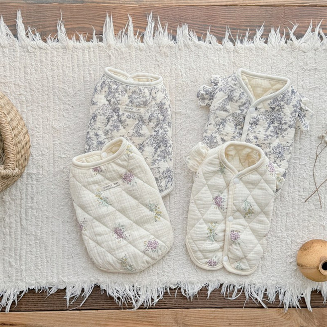 [하루마켓]애완동물 의류 고양이 면 의류 전면 면 거즈 조끼 소형견 소형견 고양이 의류 홈웨어 순면, S