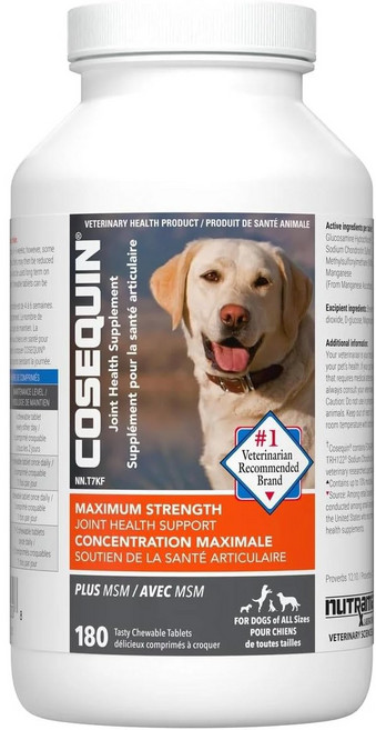 뉴트라맥스 코세퀸 맥시멈 스트렝스 플러스 MSM 강아지 관절보조 180정, 1개