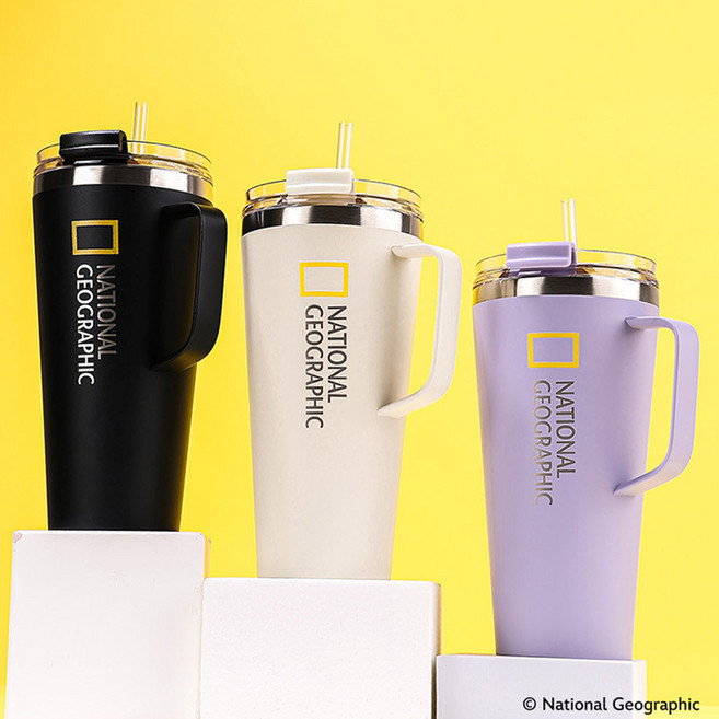 릴팡 내셔널지오그래픽 크루즈 이중 스텐 핸들 텀블러 NG890, 블랙(NG8908), 945ml, 1개