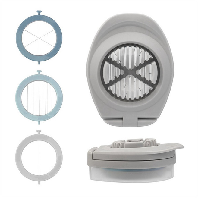 3 in 1 다기능 에그 슬라이서 달걀 절단기 계란 슬라이서를위한 저장 상자가있는 스테인레스 스틸 블레이드, 회색