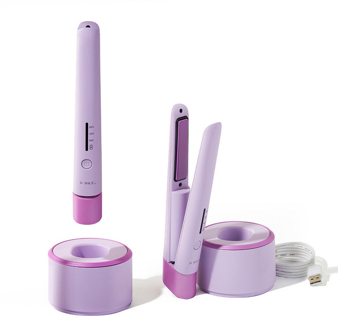 디하우트 프리미엄 무선 미니 고데기 + 충전 거치대, 퍼플