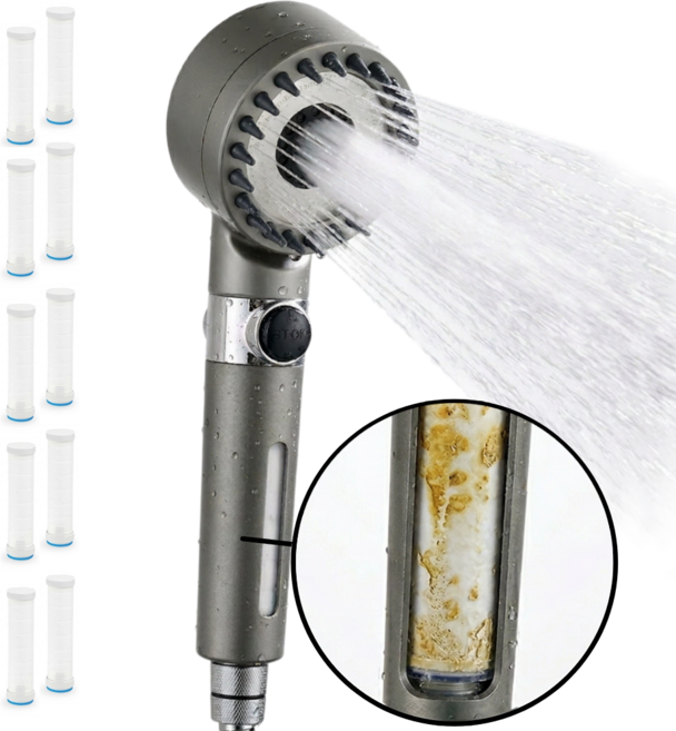 BMKLN 샤워기 헤드 고압 수압상승 필터 샤워기 헤드, 그레이, 1개