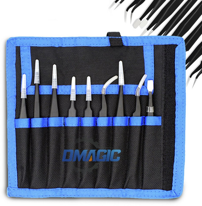 디매직 정밀 핀셋 9PSC ESD 정전기 방지 쪽집게 다용도 DIY, 정밀 핀셋 9PCS, 1개
