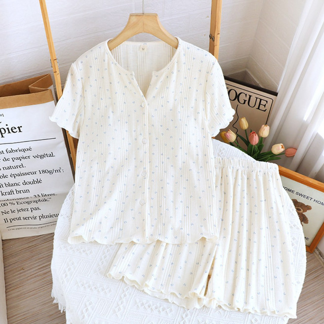 아르앤유 여성 반팔 반바지 잠옷 상하세트 여름 홈웨어 파자마