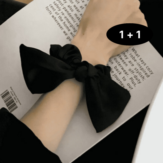 오레브 고급스러운 새틴 곱창밴드 리본 머리끈 2종 세트