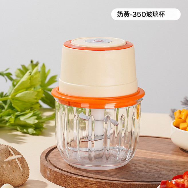 新款多功能搗蒜器絞肉機絞辣椒廚房神器加大容量大功率小型絞餡機, 1個, 玻璃杯:奶黃色