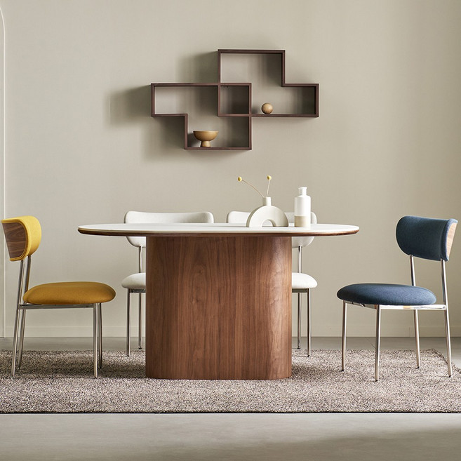 스테이인무드 포세린 세라믹 원목 4인 라운드테이블, 4인용, 세라믹 4인식탁_마일드 월넛