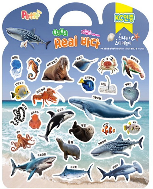 딜리고 팬시스티커 폭신폭신 어린이 놀이스티커 실사 바다동물 스티커 아기스티커북 스티커북 스티커붙이기