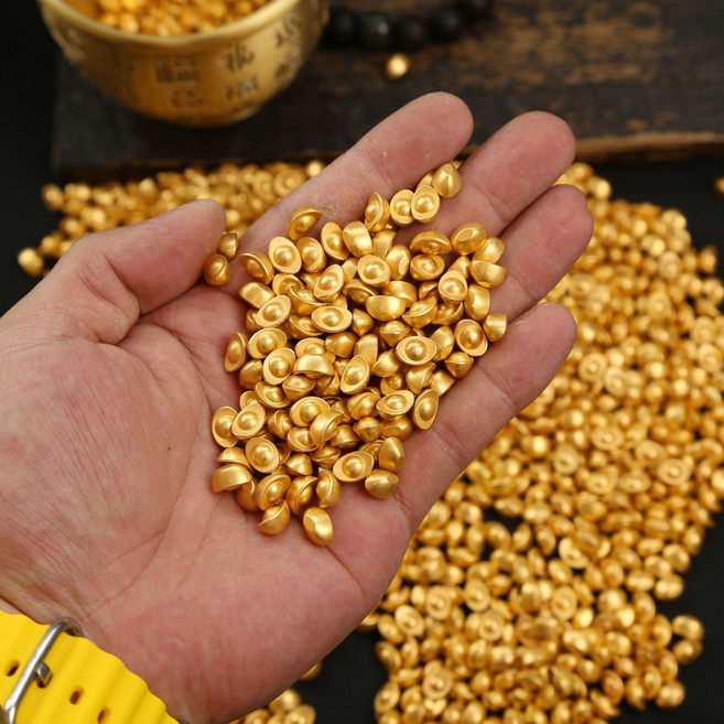 合金迷你小元寶 磨砂面 工藝品 裝飾品 小擺件 民族風 沙金 精品 實心 禮品 招財, 1cm磨砂面小元寶(單個裝)