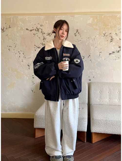 [겨울신상] 커플 양털 배색 플라이트자켓 따뜻한 무스탕 블루종 보온용 스트릿 아우터