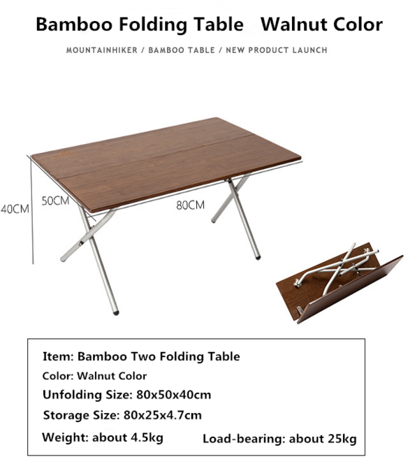 Mounthiker 야외 캠핑 대나무 접이식 테이블 휴대용 책상 다이닝 피크닉 바베큐 빠른 보관, 01 Two Folding Walnut, 1개