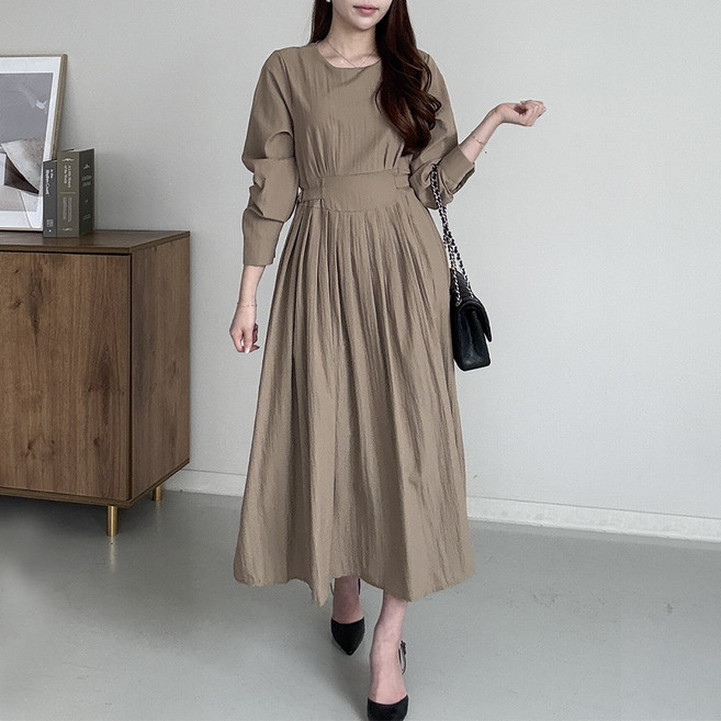 [행복여] 리덴 버클 플리츠 플레어 원피스