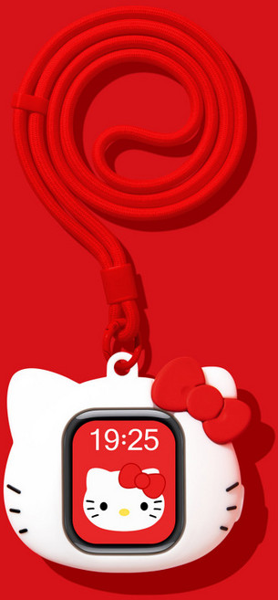 HelloKitty 헬로키티 애플워치 Apple Watch 소프트 실리콘 케이스 가방 스트랩용 목걸이 스트랩용 케이스, 1개, 케이스+긴끈
