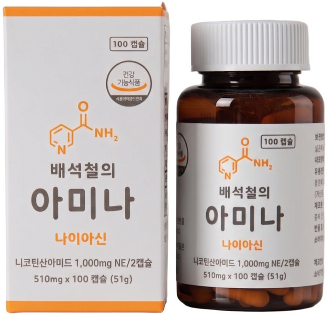 배석철의 아미나 고용량 비타민B3 500mg 미국산 니코틴산아미드 100캡슐, 1개, 100정