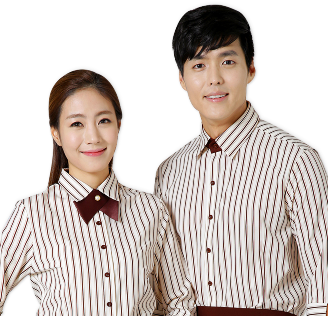 커피줄 스판 칠부셔츠 남녀공용 서빙 유니폼 식당 레스토랑 카페 호텔 행사