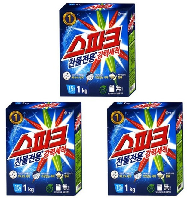 TORIMALL 애경 스파크 강력세척 찬물전용 1kg x 3개, 1세트