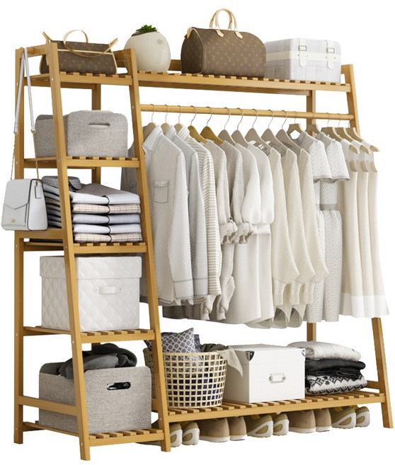AOTTO 日式簡約多功能落地開放式衣櫃 衣帽架 掛衣架, 原木色