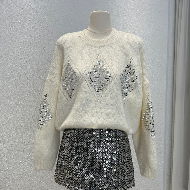 COSYEVNO 여성 스팽글 스웨터 가을 겨울 라운드 빅 사이즈 루즈핏 패션 소프트 긴팔 상의 lyjzzs05