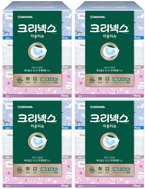 크리넥스 무색무향 각티슈 (180매x6입)x4팩 미용티슈, 180개입, 24개