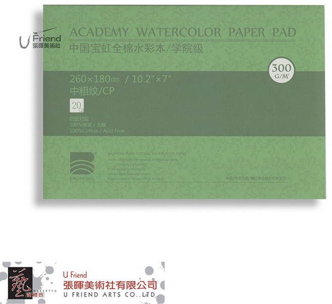 寶虹 學院級 全棉水彩紙本 300g 中粗紋 20張 260x180mm, 1個