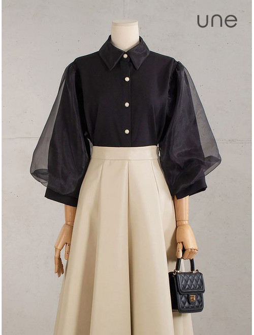 윈 레이어 오간자벌룬블라우스