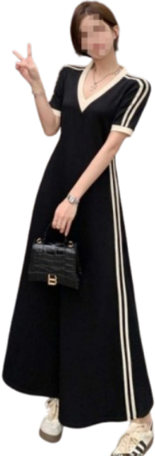 쁘띠엘라 A라인 반팔 롱원피스 데일리 캐주얼 빅사이즈