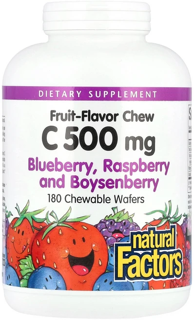 네츄럴팩터스 과일맛 츄 C 블루베리 라즈베리 보이젠베리 500mg 츄어블 웨이퍼 180개, 180 개, 180정, 2개 - 쿠팡