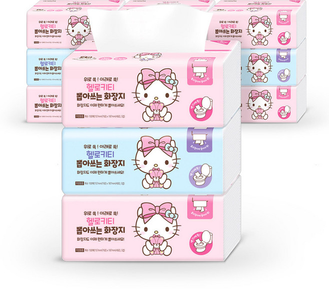 헬로키티 뽑아쓰는 화장지 핑크리본 100매 24팩 팝업티슈, 1개