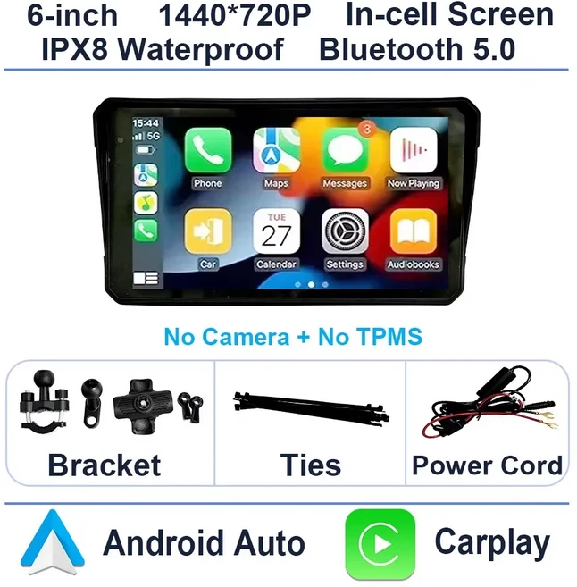 6인치 화면 1440x720P 바이크 오토바이 네비게이션 GPS 무선 카플레이 안드로이드 자동 모터 DVR TPMS 옵션, 06 6inch Screen