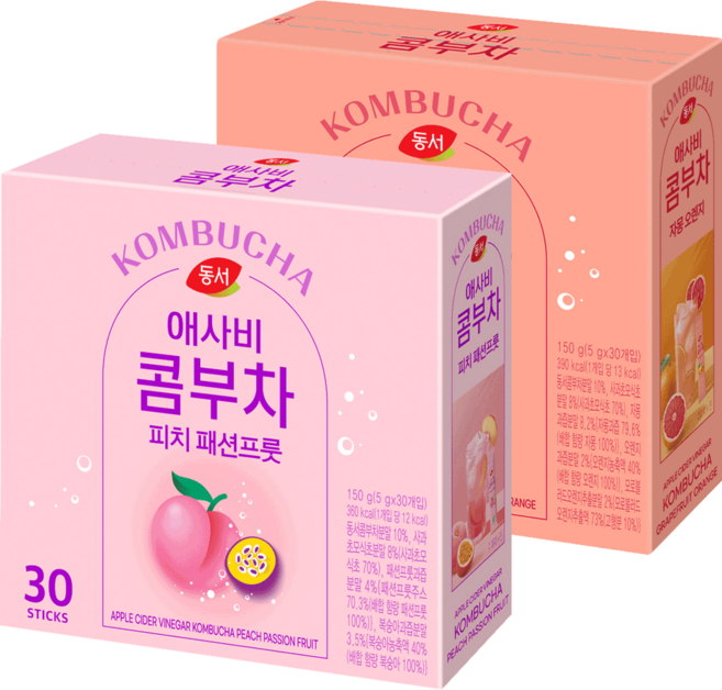동서 애사비 콤부차 피치패션푸릇 30T+자몽오렌지30T, 5g
