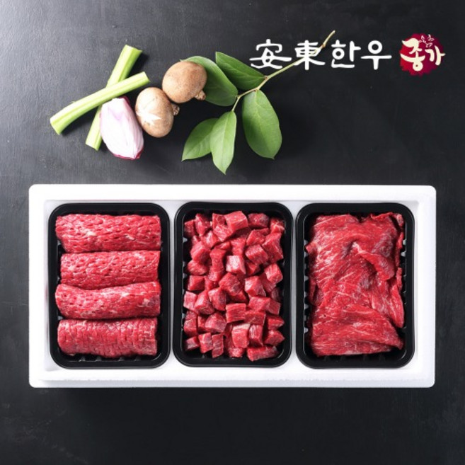 [안동한우종가] 냉장 1+등급 한우선물 실속세트3호 1.5kg(국거리500g+불고기500g+산적500g), 1개