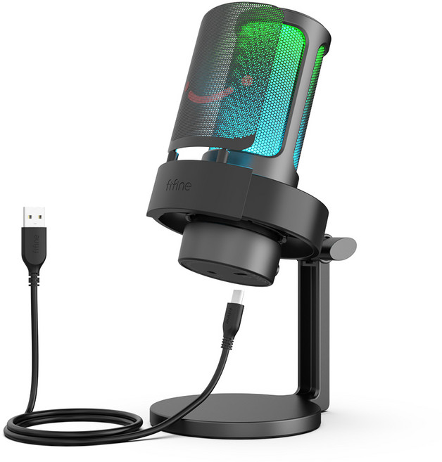 피파인 USB 콘덴서 마이크 게이밍 방송용 원터치 음소거 헤드폰 잭 팝필터 디스코드 지원 A8, 검정